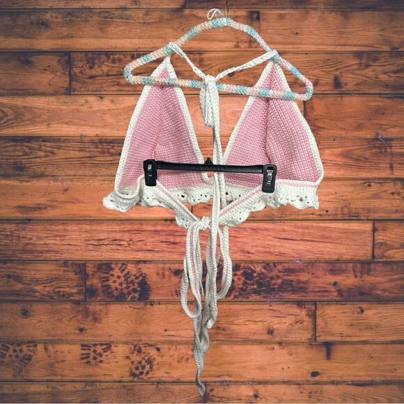 5 for $25🔥Handmade Crochet Pink & Off White Festival Bralette 3X (DD Cup) - Picture 2 of 4